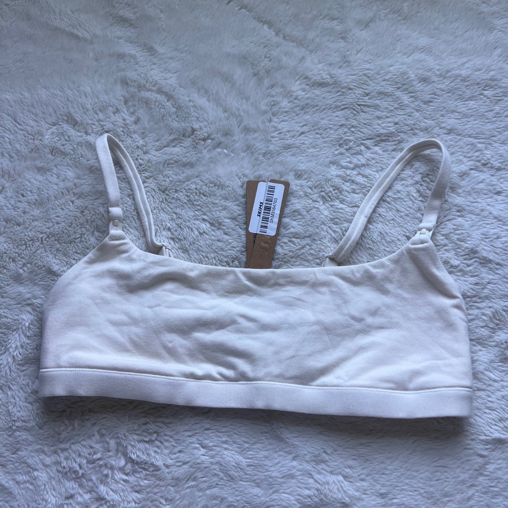 SKIMS Cotton Jersey Maternity Nursing Scoop Bralette Marble White SP-SCP-7986W M